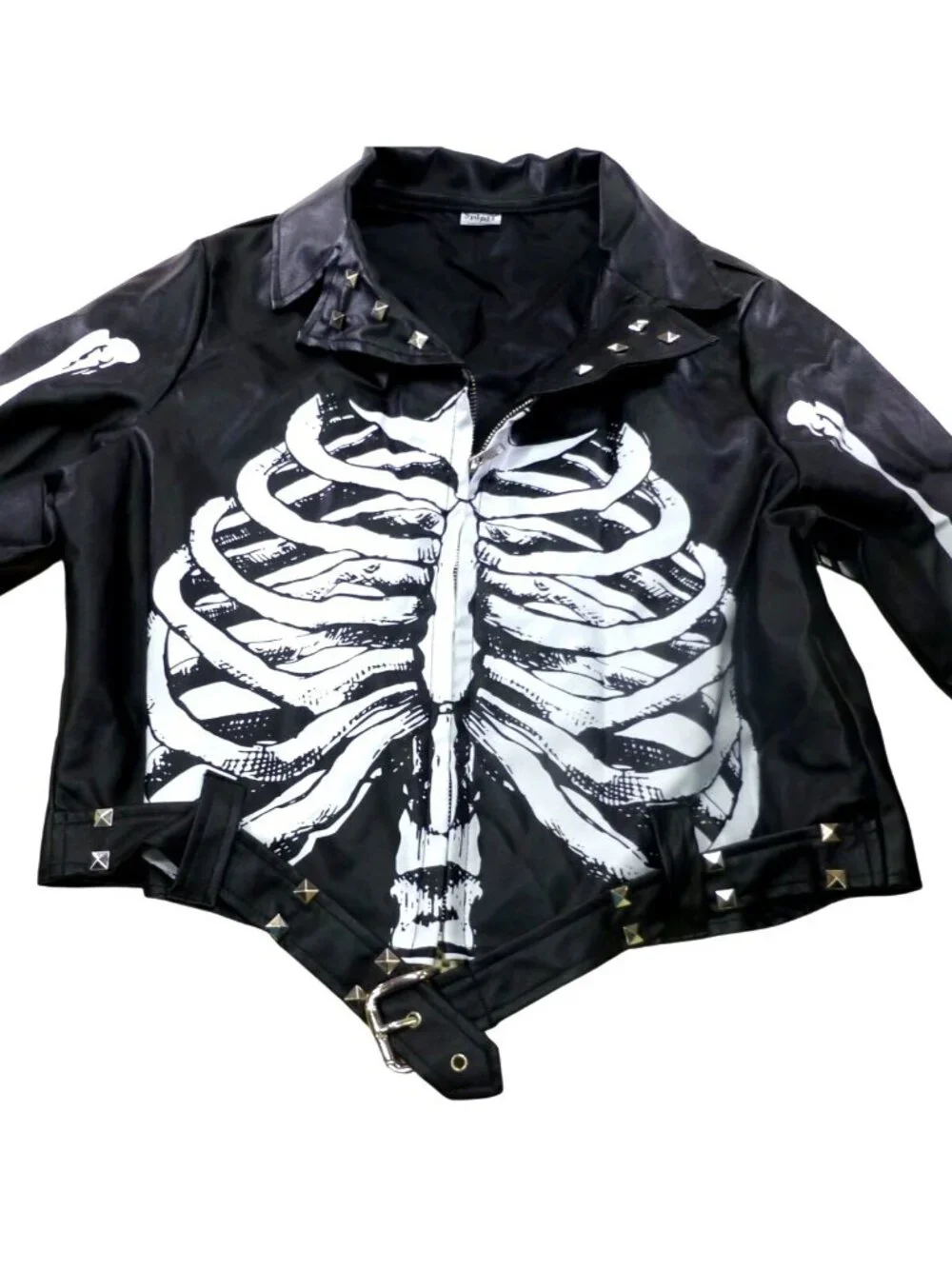 Spirit Halloween Skeleton Faux Leather Jacket With Ribcage & Bone Print -Youth L - Picture 7 of 14